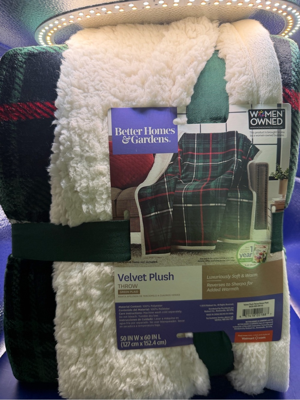 Better Homes And Gardens Green Plaid Velvet Plush Throw